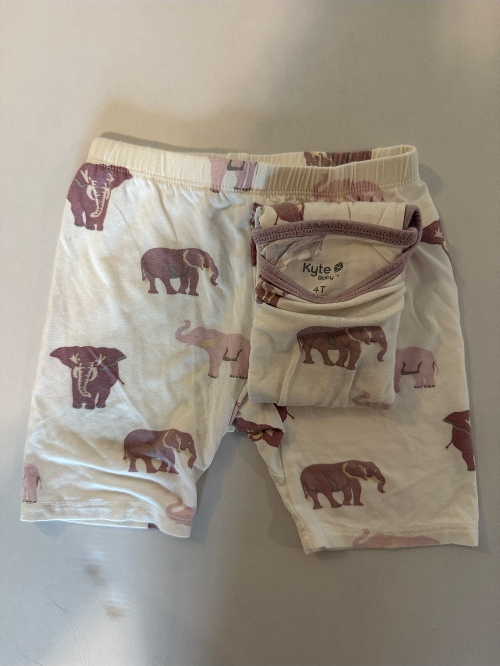Kyte BABY White Shorts with Mauve Elephant Print